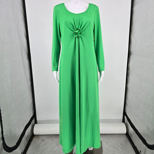 Vintage 1970s Edith Flagg California Kelly Green Knit Maxi Dress (Size 12/L)