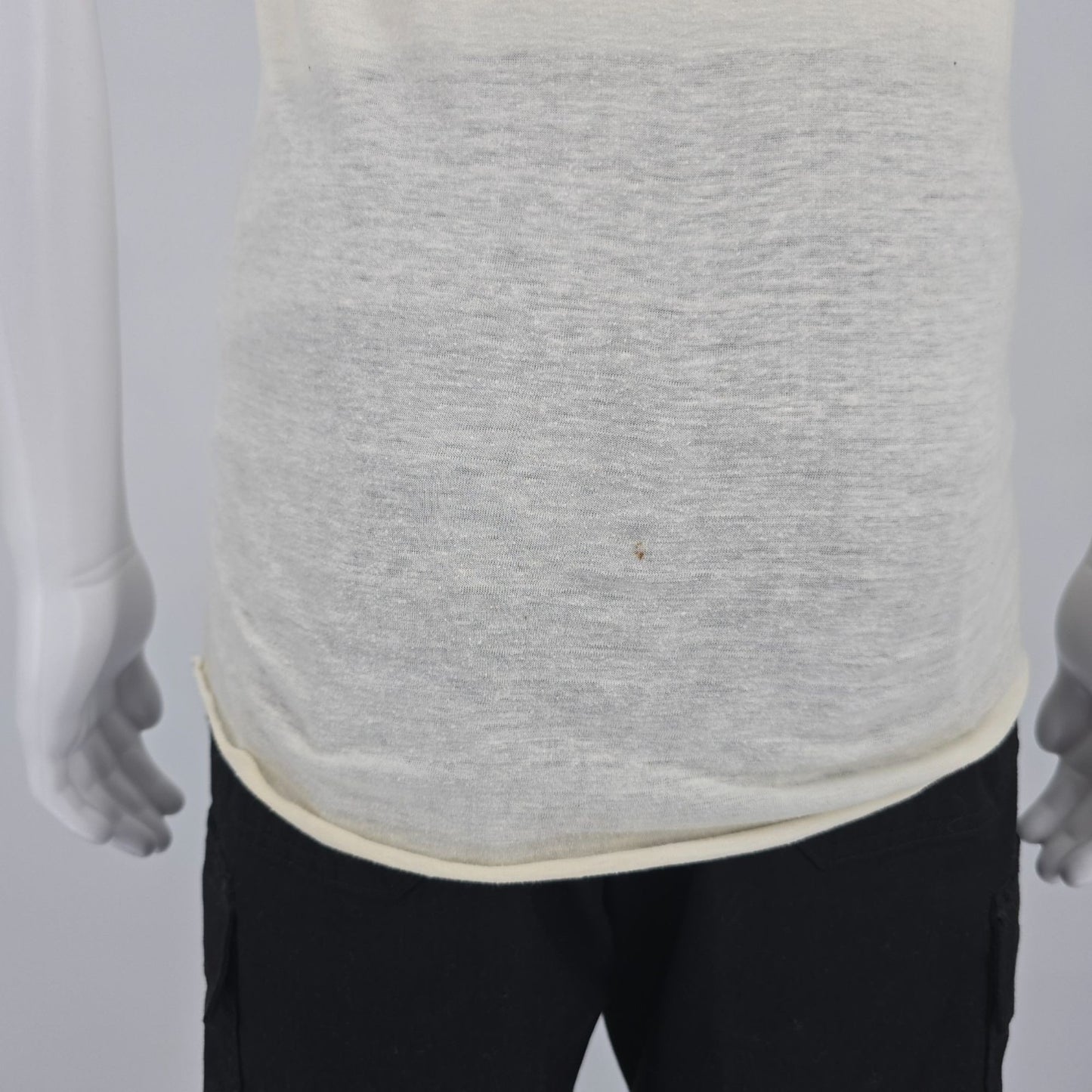 Distressed Vintage 1980s Sneakers Ivory/Blue Blank Raglan Sleeve Baseball Tee -S