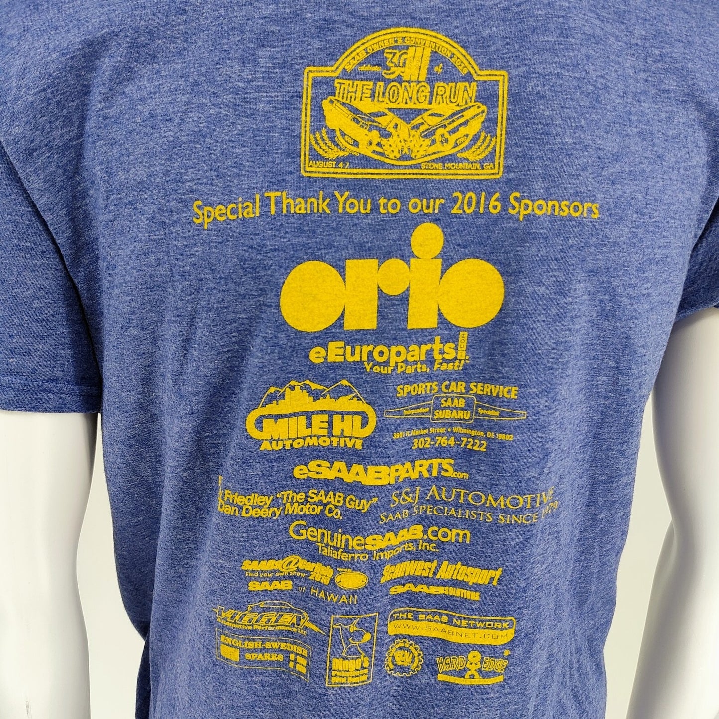 Saab Owner's Convention 2016 Stone Mount, GA The Long Run Graphic T-Shirt (M)