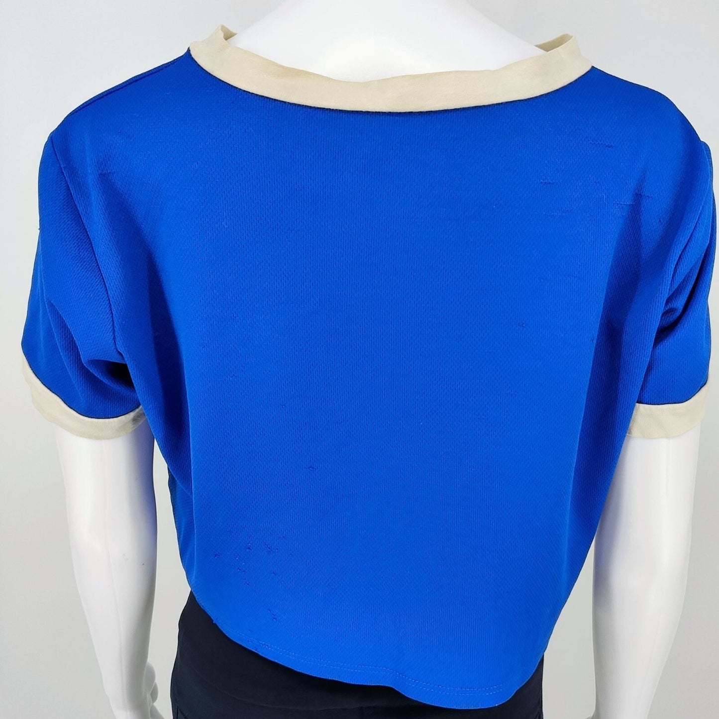 JC Fits "Game Over 00" Blue & White Crop Top Mesh Football Jersey (XL) *Flawed