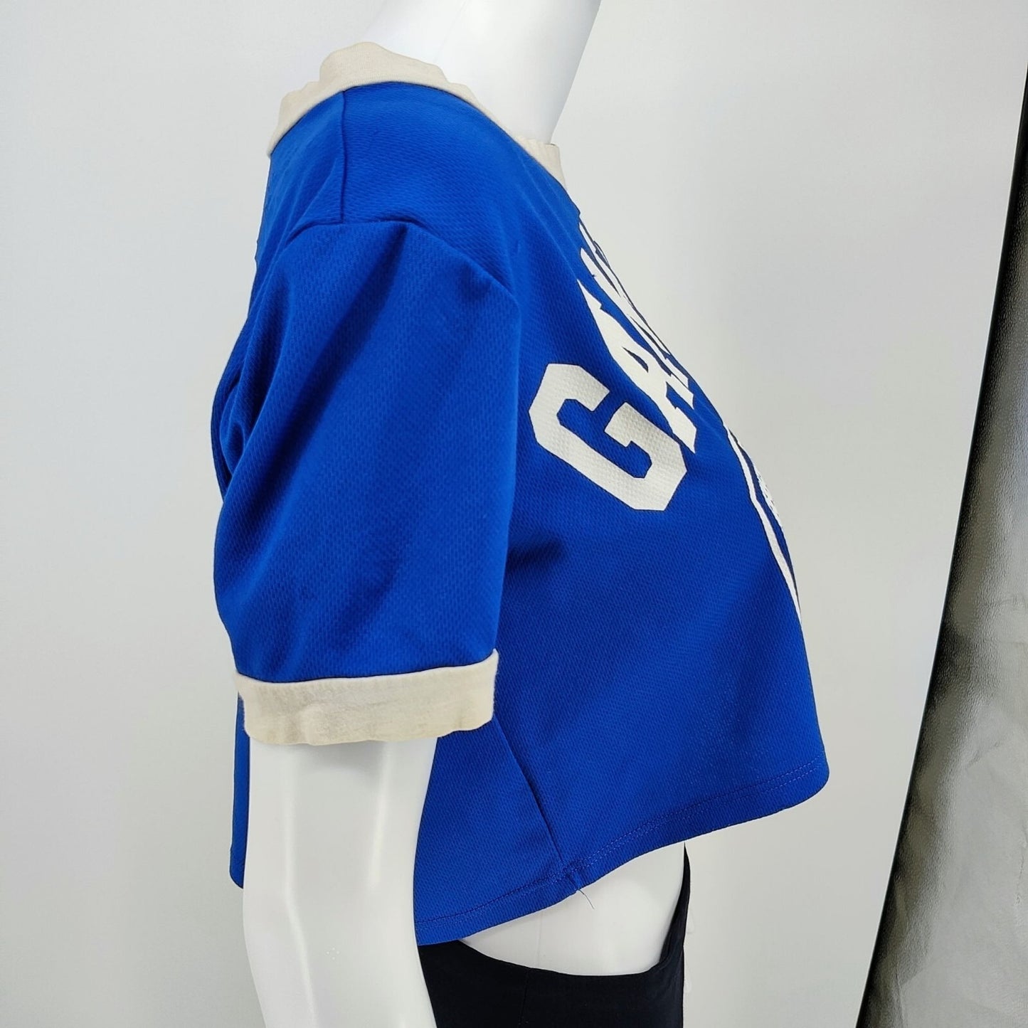 JC Fits "Game Over 00" Blue & White Crop Top Mesh Football Jersey (XL) *Flawed