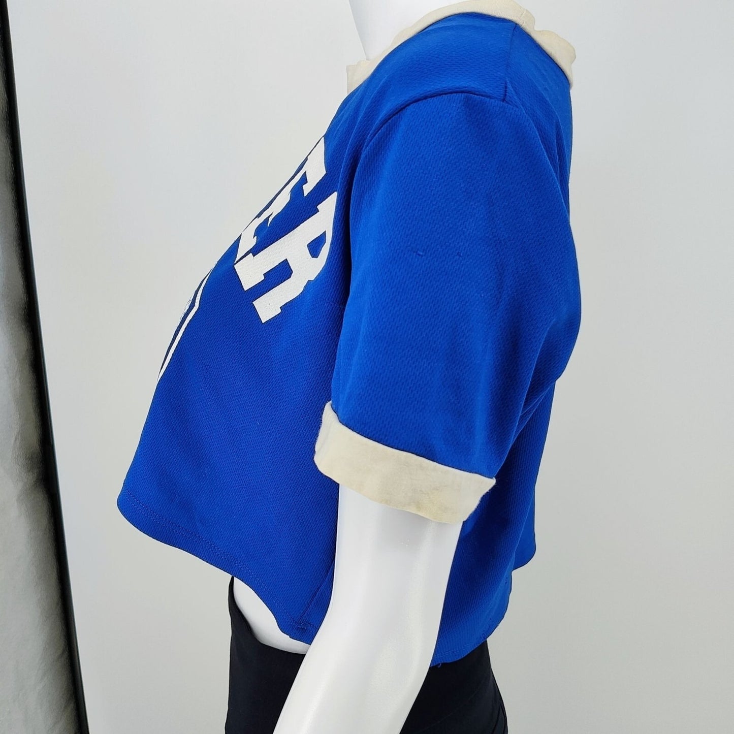 JC Fits "Game Over 00" Blue & White Crop Top Mesh Football Jersey (XL) *Flawed