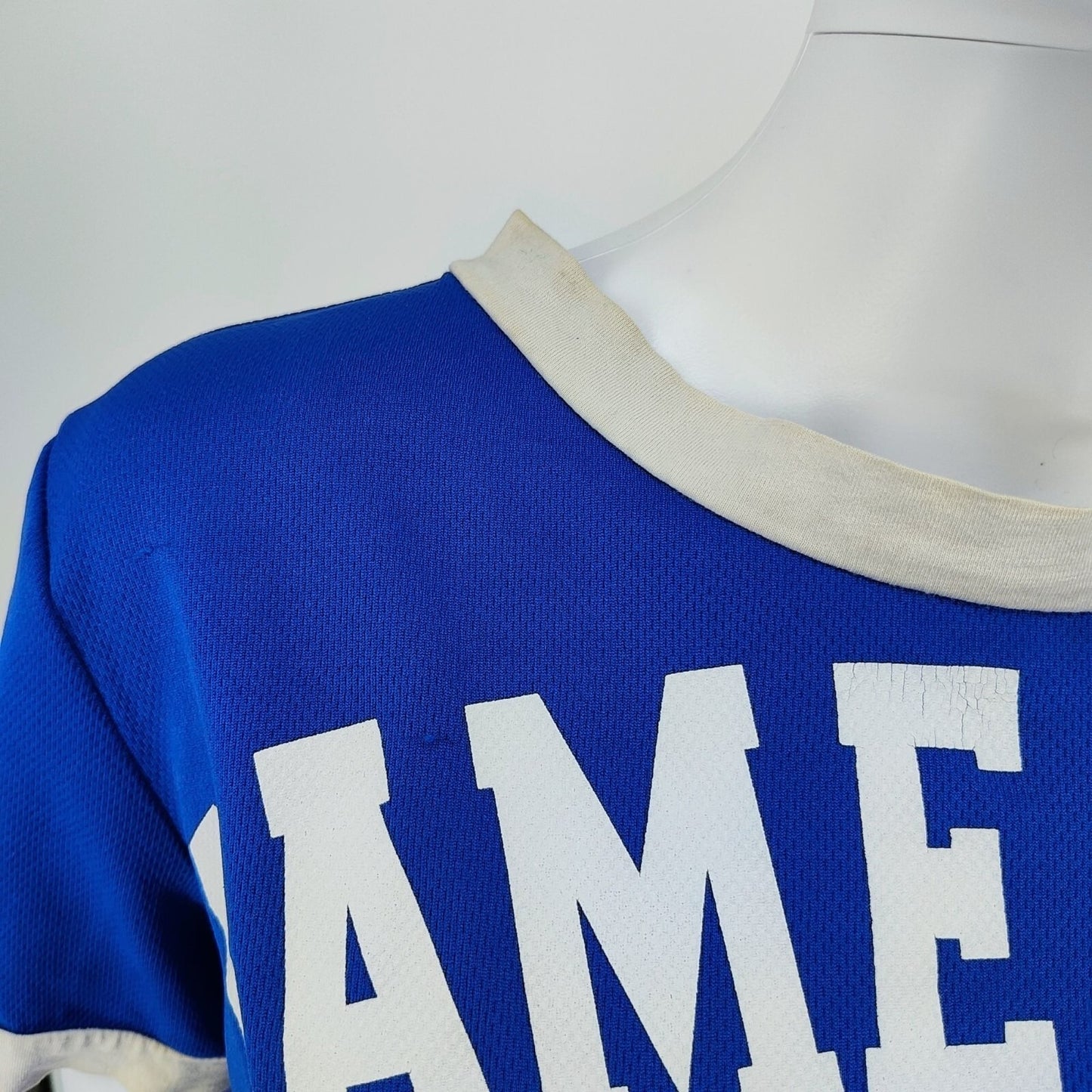 JC Fits "Game Over 00" Blue & White Crop Top Mesh Football Jersey (XL) *Flawed