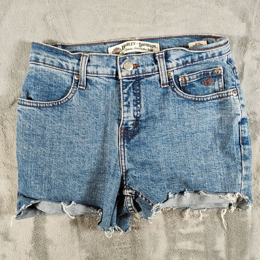 Harley-Davidson 2005 Womens DIY Cut Off Frayed Hem Denim Jean Shorts (Size 4P)