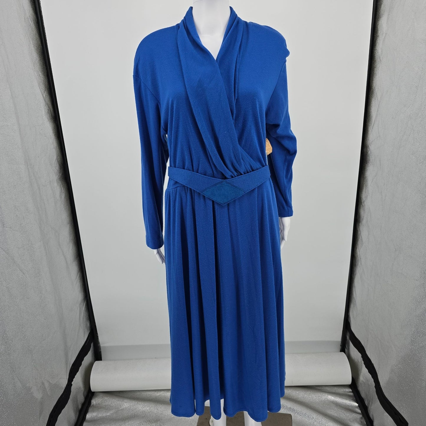 Vintage  1980s Petrina and Company Royal Blue Belted Surplice Dress (14/L)