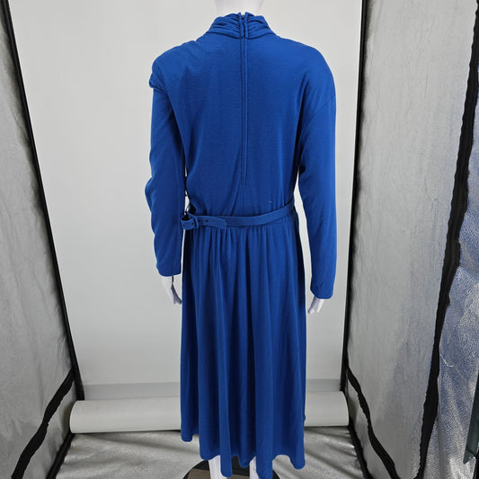 Vintage  1980s Petrina and Company Royal Blue Belted Surplice Dress (14/L)