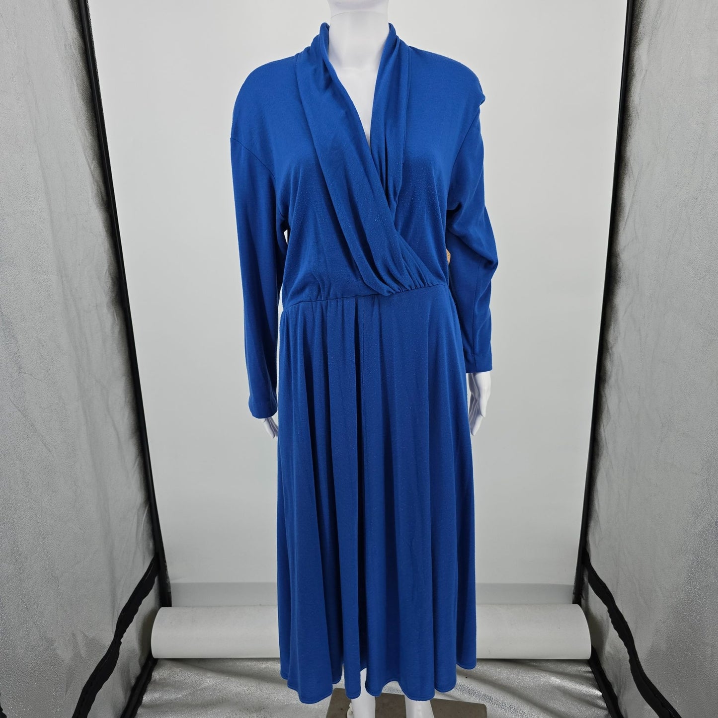 Vintage  1980s Petrina and Company Royal Blue Belted Surplice Dress (14/L)