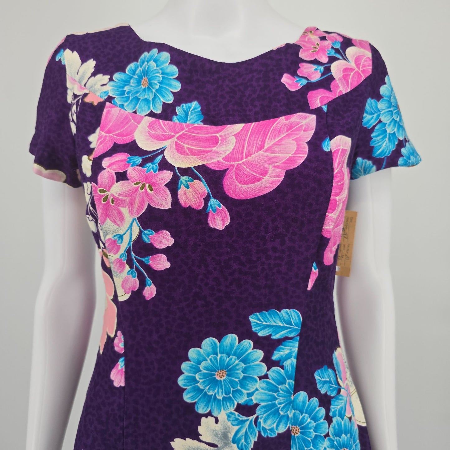 Vintage 1960s Ui-Maikai Hawaii Aloha Wear Purple Floral Maxi Tiki Dress (S)