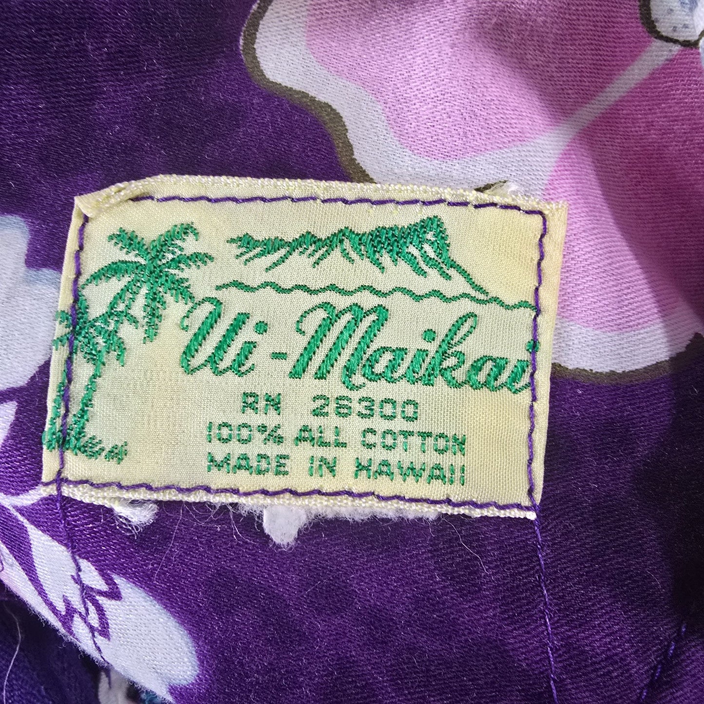 Vintage 1960s Ui-Maikai Hawaii Aloha Wear Purple Floral Maxi Tiki Dress (S)