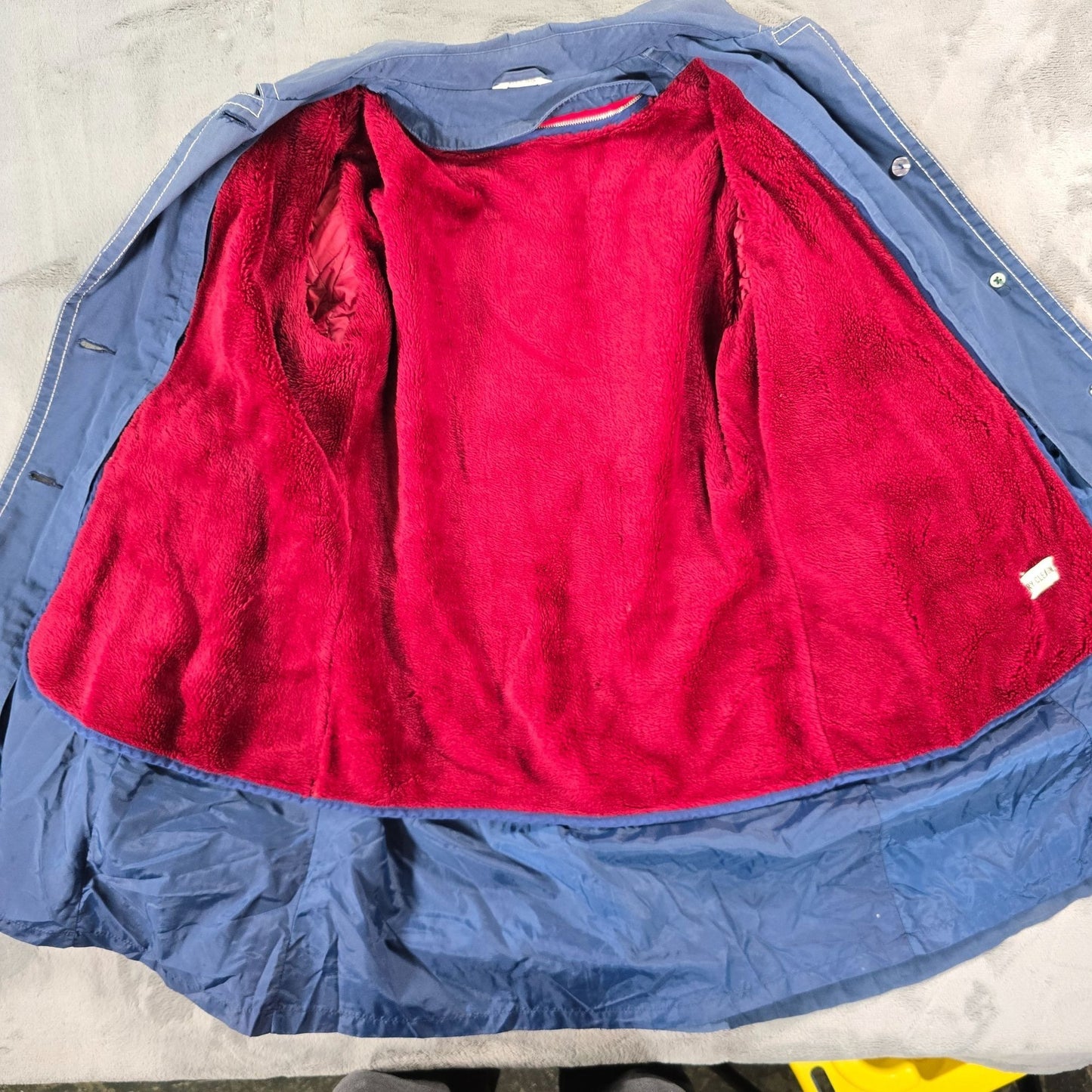 Vintage 1970s Misty Valley Women's Blue Contrast Stitch Belted Car Coat (M/L)