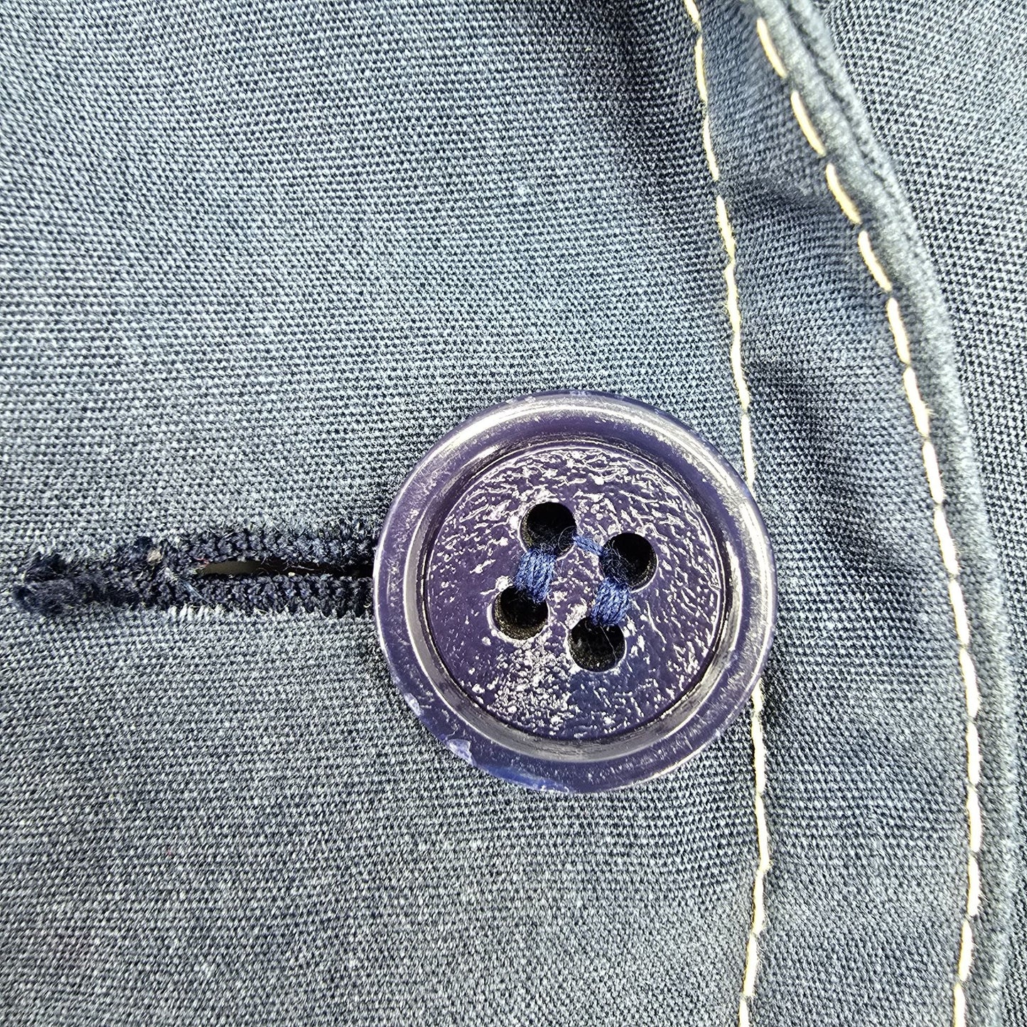 Vintage 1970s Misty Valley Women's Blue Contrast Stitch Belted Car Coat (M/L)