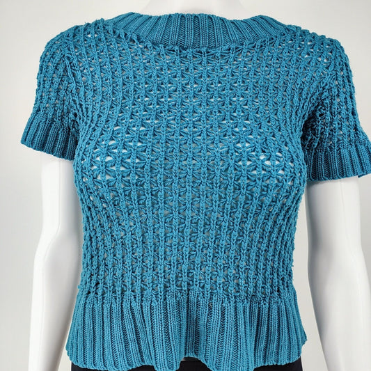 Maurices Girls Blue Open Knit Short-Sleeve Sweater (M)