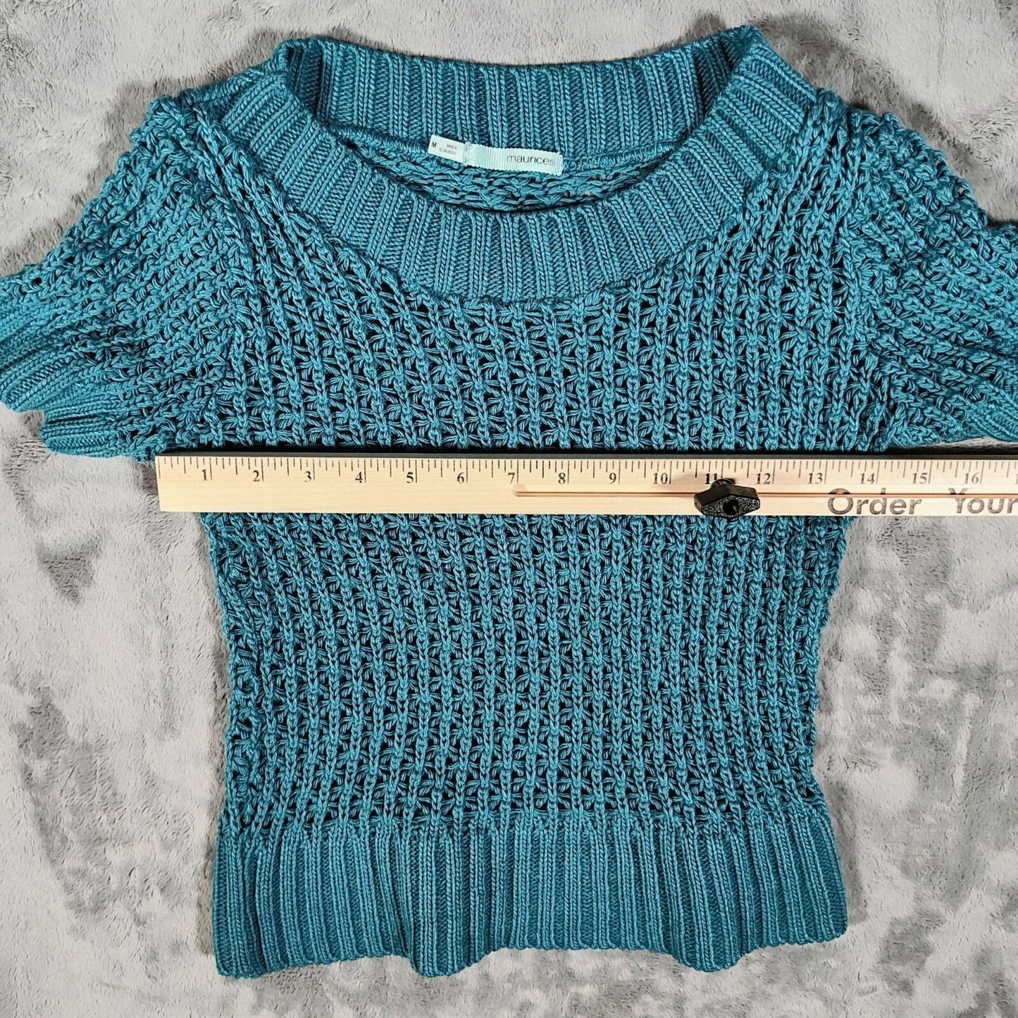 Maurices Girls Blue Open Knit Short-Sleeve Sweater (M)