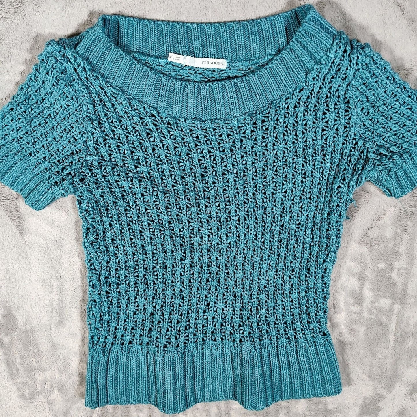 Maurices Girls Blue Open Knit Short-Sleeve Sweater (M)