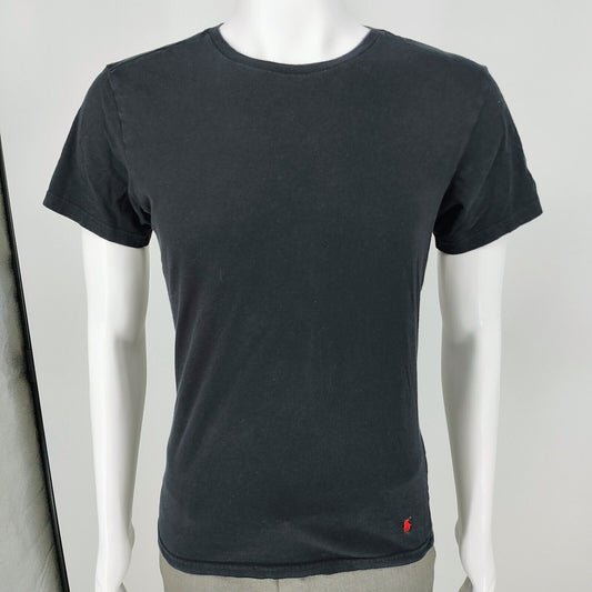 Polo Ralph Lauren Classic Fit Black Crew Neck T-Shirt Red Pony Hem Logo (M)