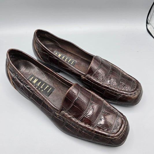 Vintage Women's Amalfi Italy Embossed Crocodile Print Leather Loafers (8.5B)