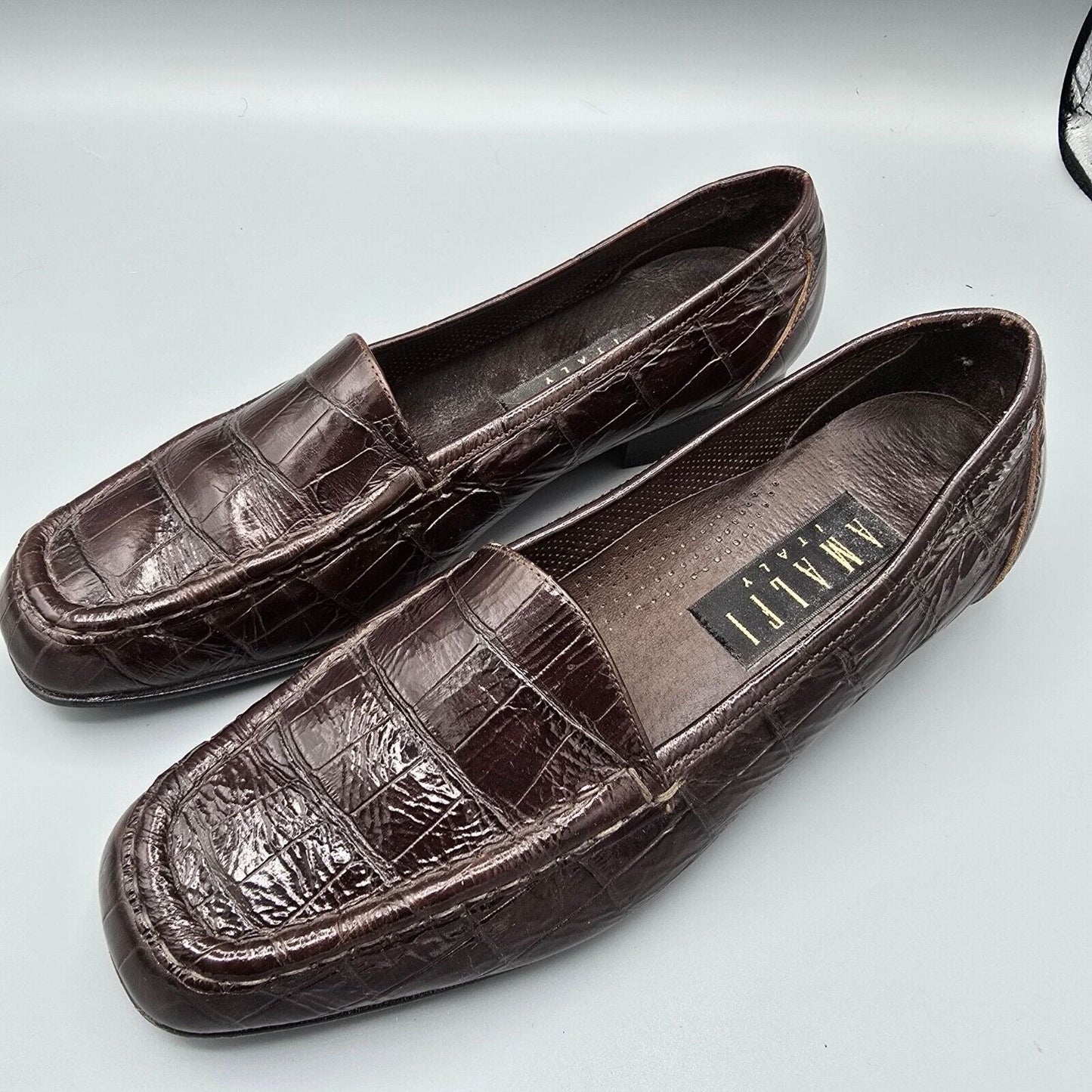 Vintage Women's Amalfi Italy Embossed Crocodile Print Leather Loafers (8.5B)