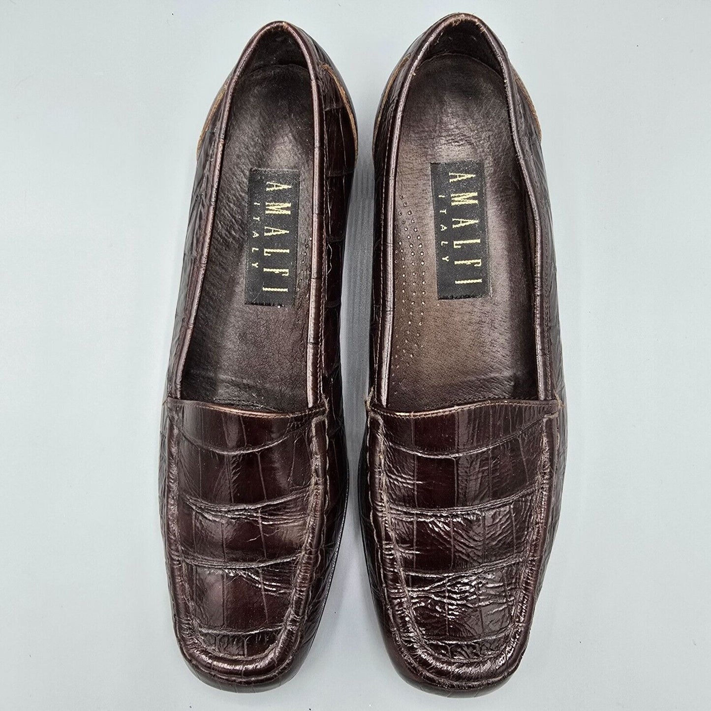 Vintage Women's Amalfi Italy Embossed Crocodile Print Leather Loafers (8.5B)