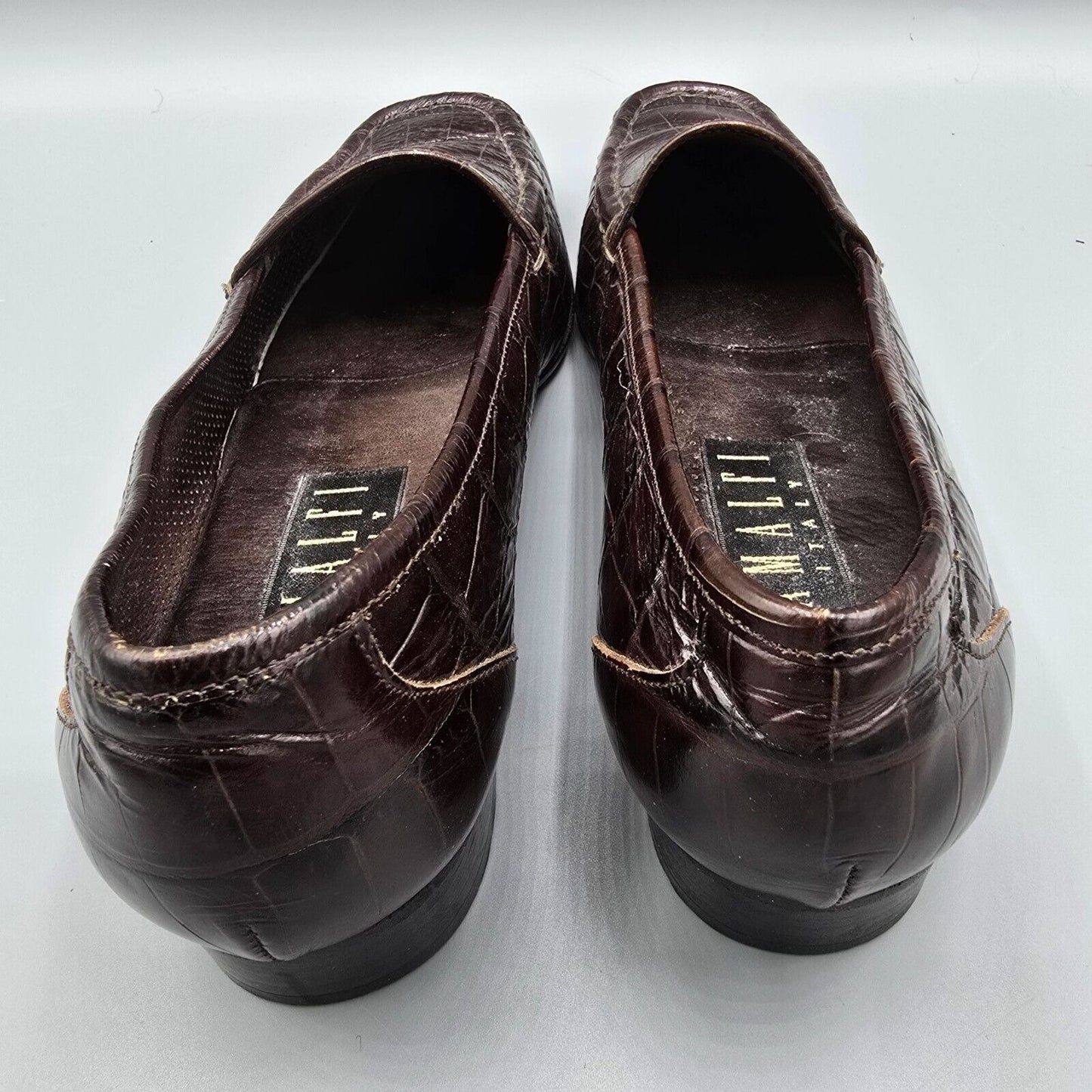 Vintage Women's Amalfi Italy Embossed Crocodile Print Leather Loafers (8.5B)