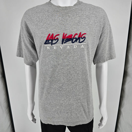 Vintage Y2K Alstyle Las Vegas, Nevada Two-Tone Embroidered T-Shirt (L/XL)