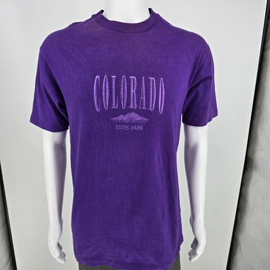 Vintage Single Stitch "Colorado Estes Park" Embroidered Purple T-Shirt (M)