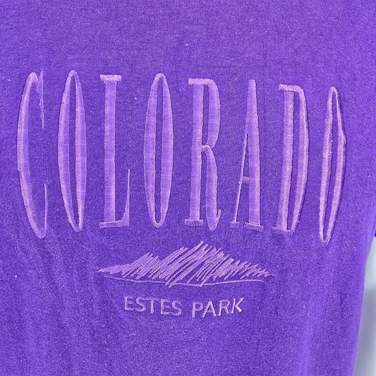 Vintage Single Stitch "Colorado Estes Park" Embroidered Purple T-Shirt (M)