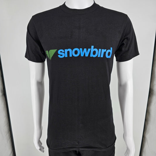 Vintage Early 1980s Sneakers Snowbird Ski Resort Utah Black Logo T-Shirt (S/M)
