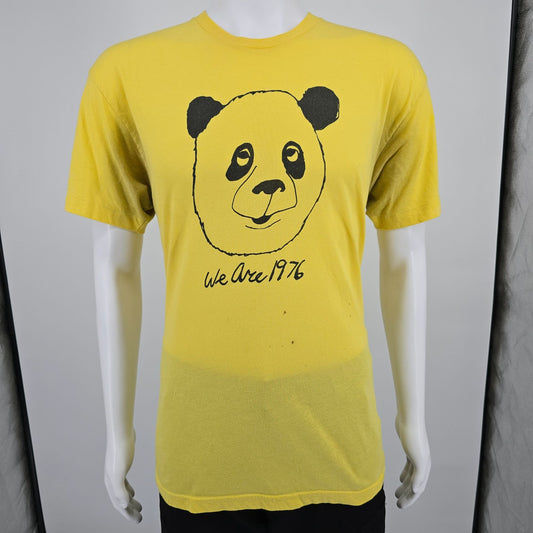 Vintage 1970s Yellow "We are 1976" Panda Bear Face Graphic T-Shirt (L)