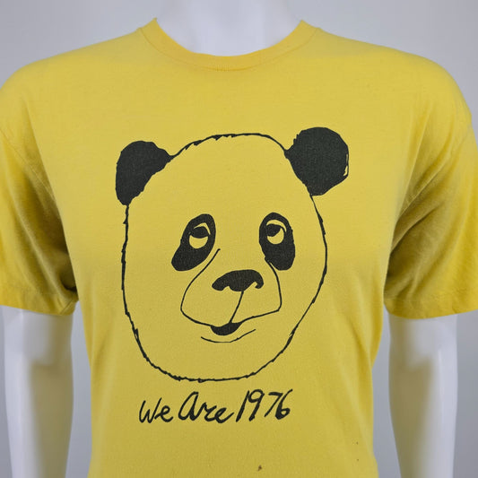 Vintage 1970s Yellow "We are 1976" Panda Bear Face Graphic T-Shirt (L)
