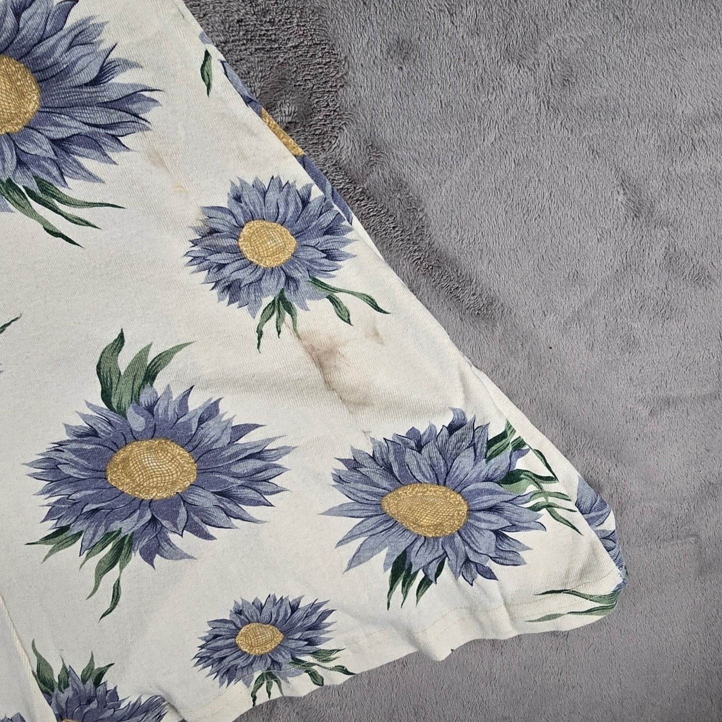 Vintage 1990s Cream/Blue Knit Floral Sunflower Print Button-Front Dress (XS)