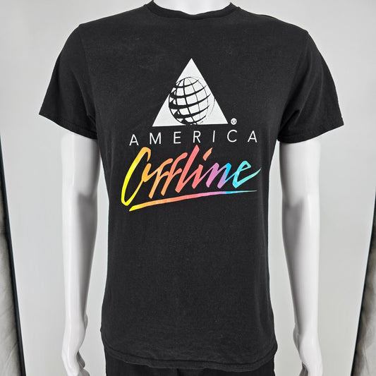 2010s "America Offline" America Online Rainbow Logo Parody Black T-Shirt (M)