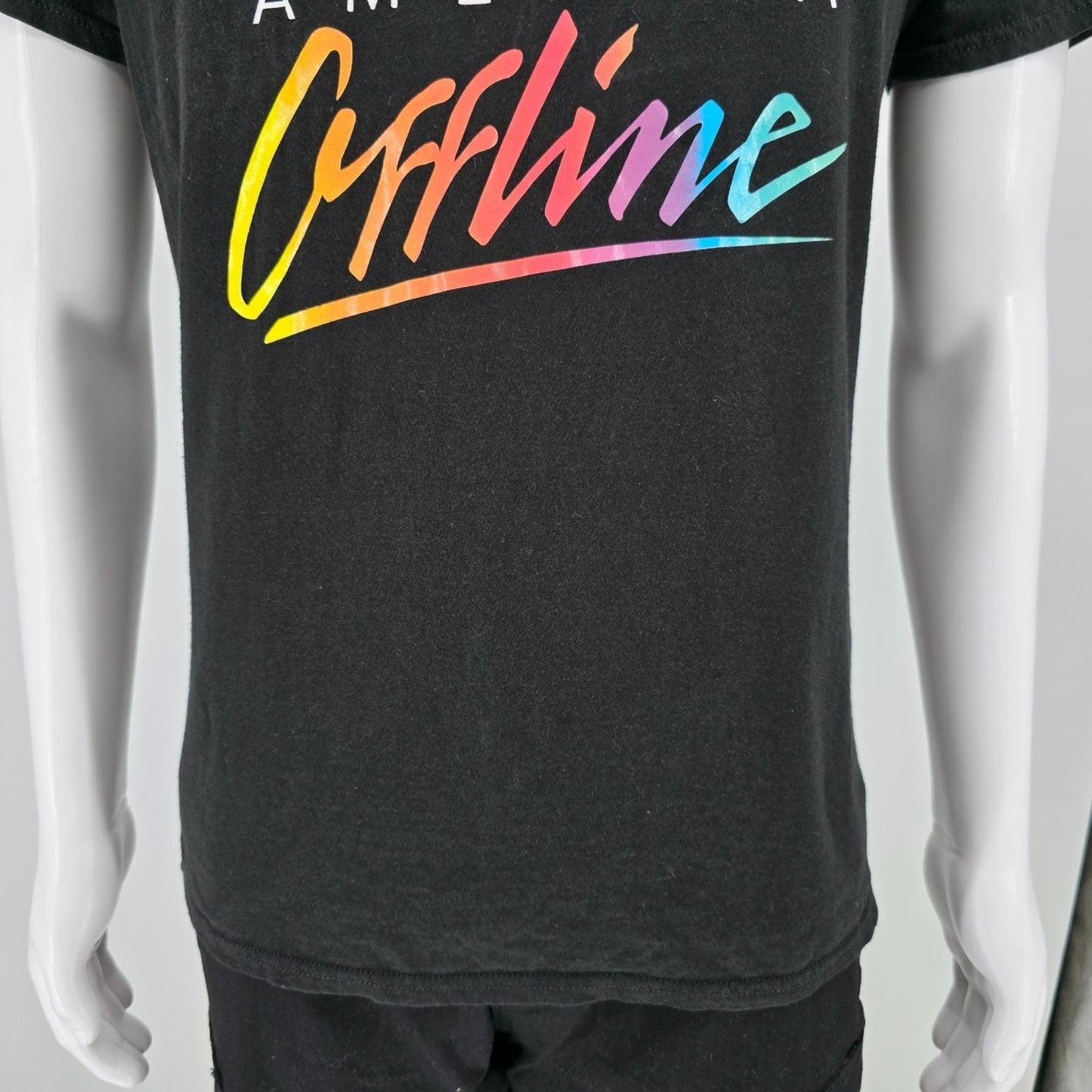 2010s "America Offline" America Online Rainbow Logo Parody Black T-Shirt (M)