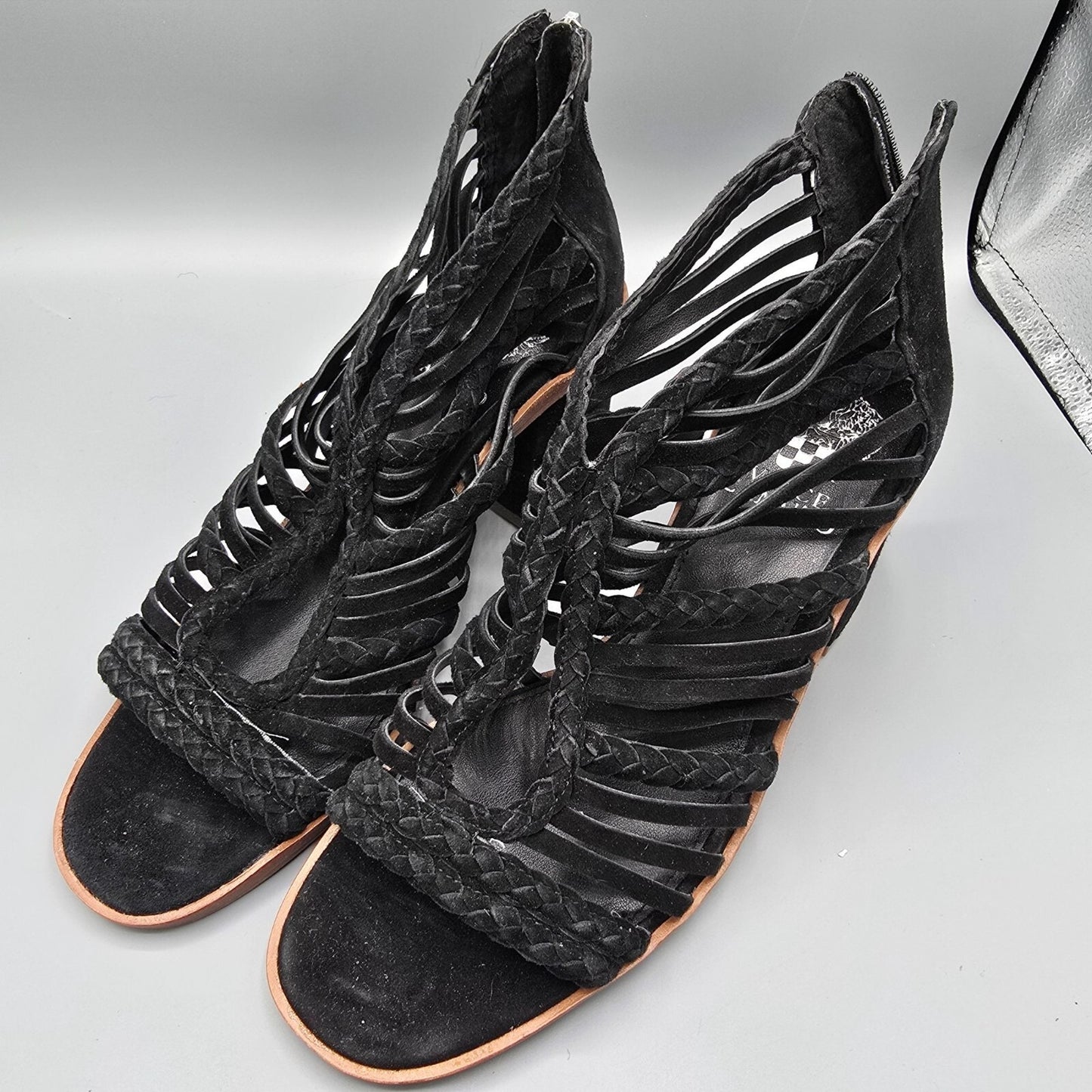 Vince Camuto Women's Black Suede Kestal Cage Gladiator Dress Sandals (8M)