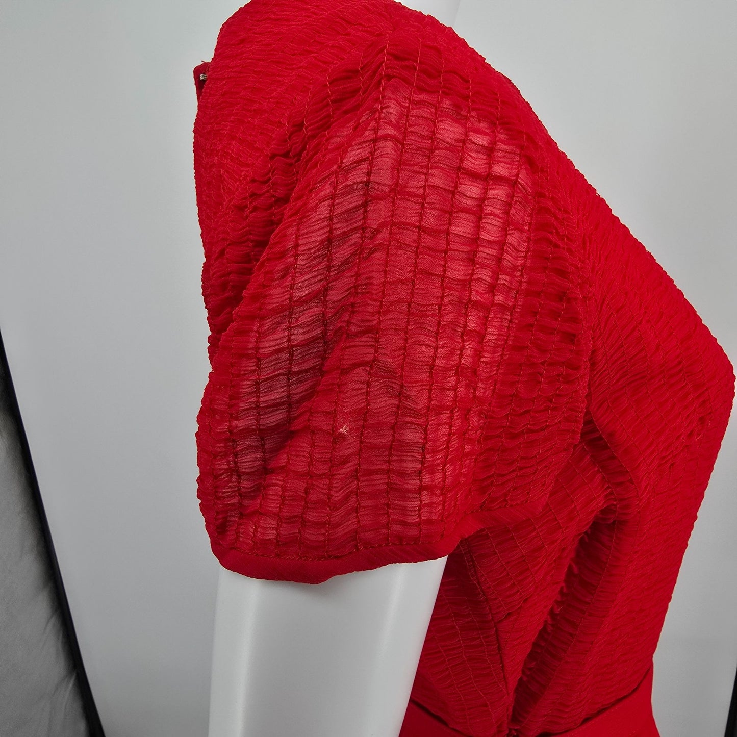 Vintage Late 1950s Syd Chicago Red Rayon Fit and Flare Belted Party Dress (S)