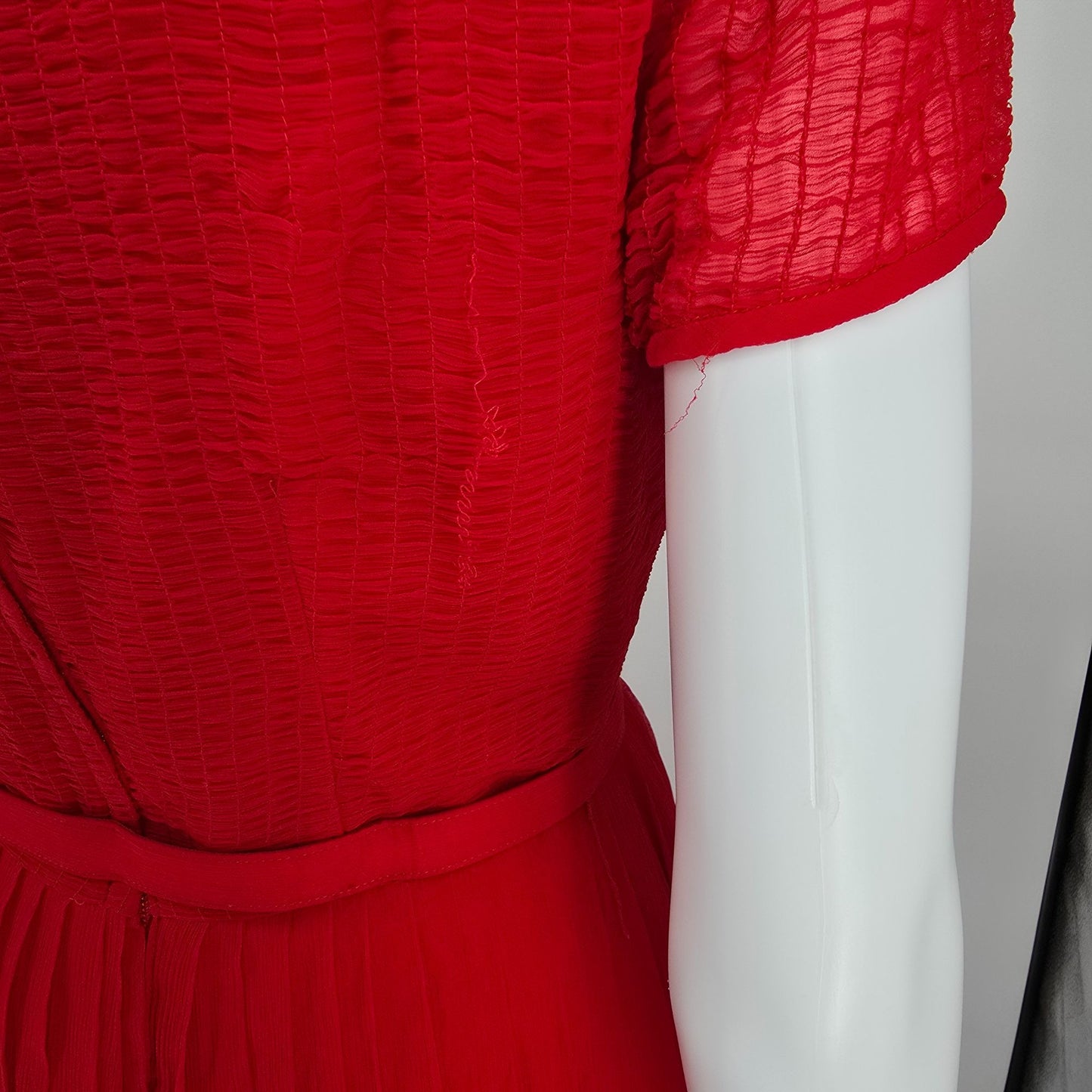 Vintage Late 1950s Syd Chicago Red Rayon Fit and Flare Belted Party Dress (S)