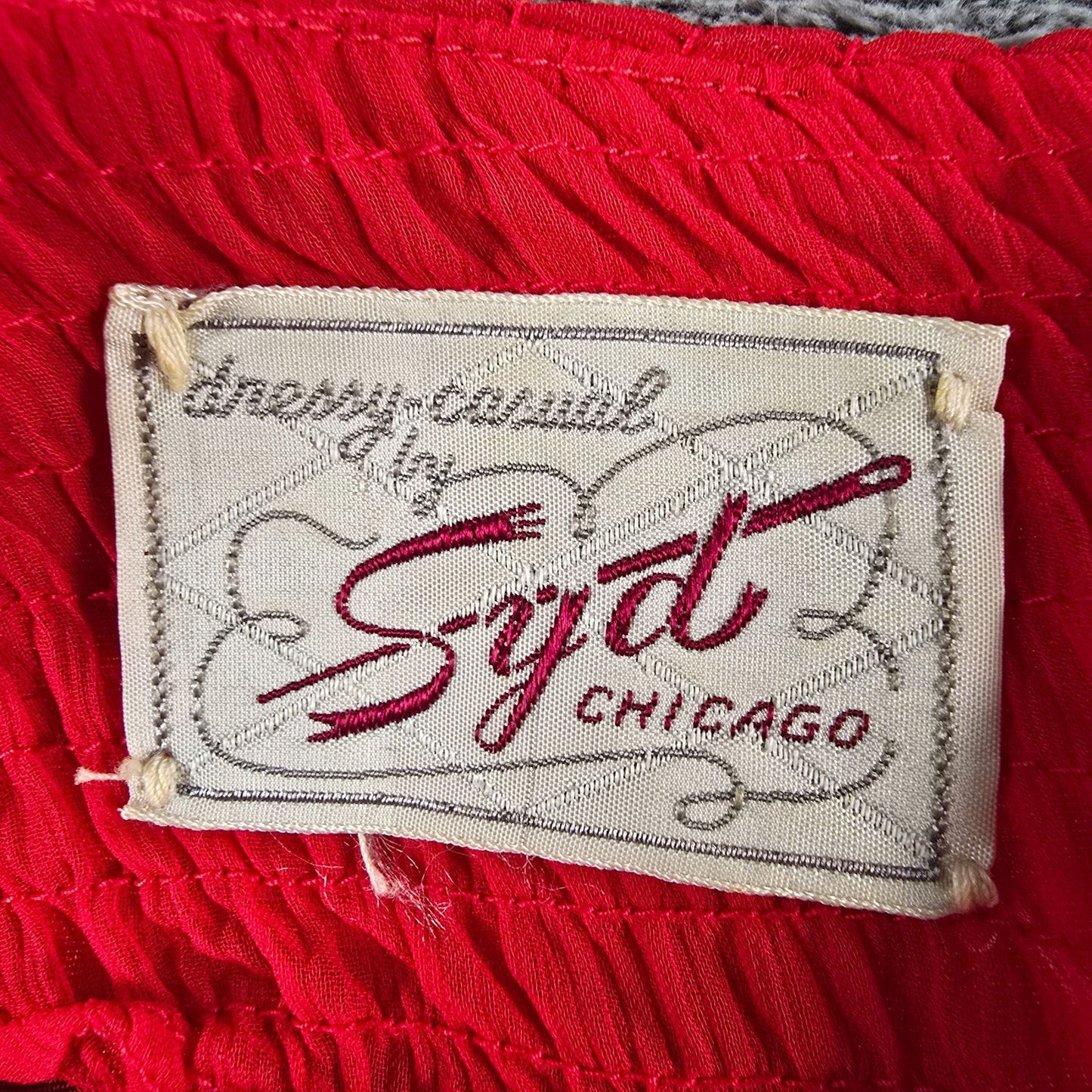 Vintage Late 1950s Syd Chicago Red Rayon Fit and Flare Belted Party Dress (S)