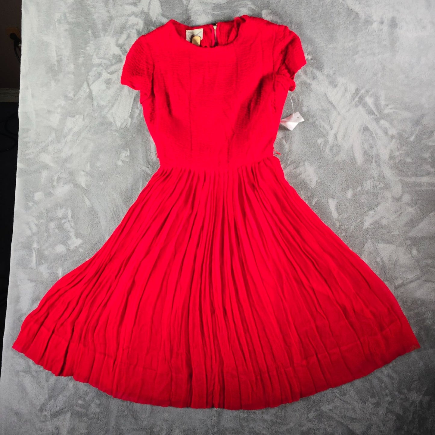 Vintage Late 1950s Syd Chicago Red Rayon Fit and Flare Belted Party Dress (S)