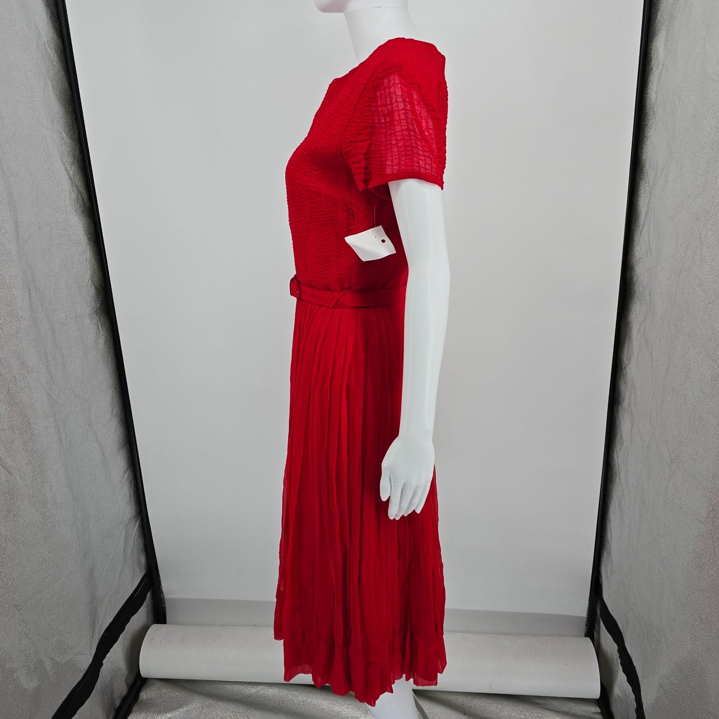 Vintage Late 1950s Syd Chicago Red Rayon Fit and Flare Belted Party Dress (S)