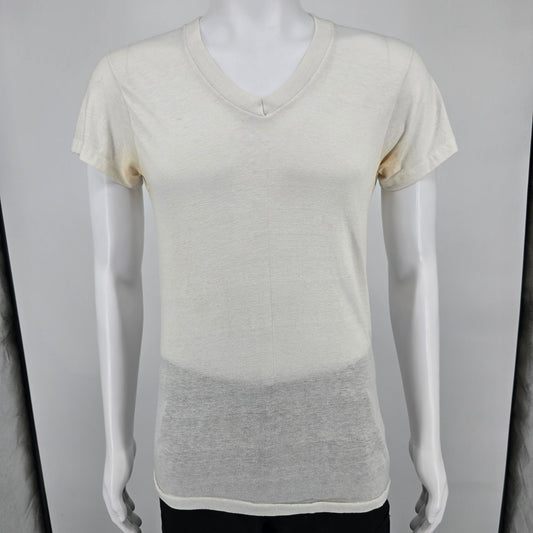Distressed Vintage Early 1980s Sears Blank White Cotton V-Neck T-Shirt (S/M)