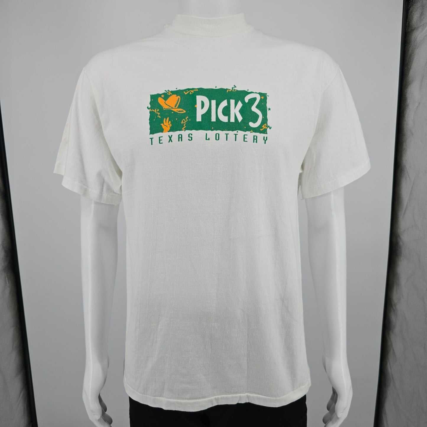 Vintage 1990s Hanes Beefy-T White Texas Lottery Pick 3 Promo T-Shirt (M/L)