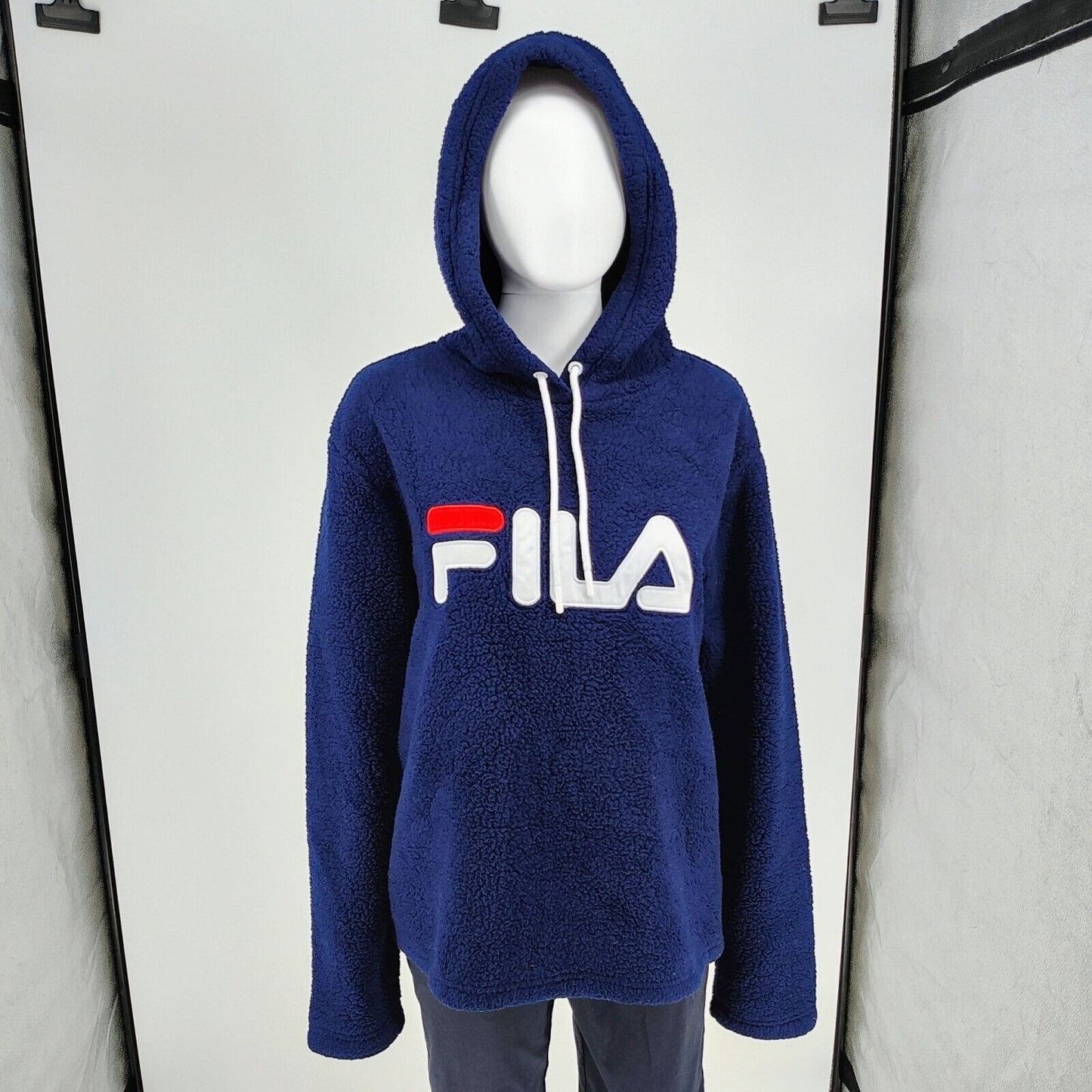 Fila Women's Navy Blue Caroline Sherpa Fleece Hoodie Pullover (Size XL)