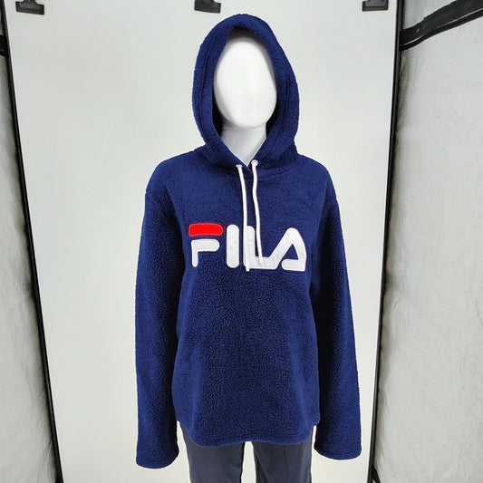 Fila Women's Navy Blue Caroline Sherpa Fleece Hoodie Pullover (Size XL)