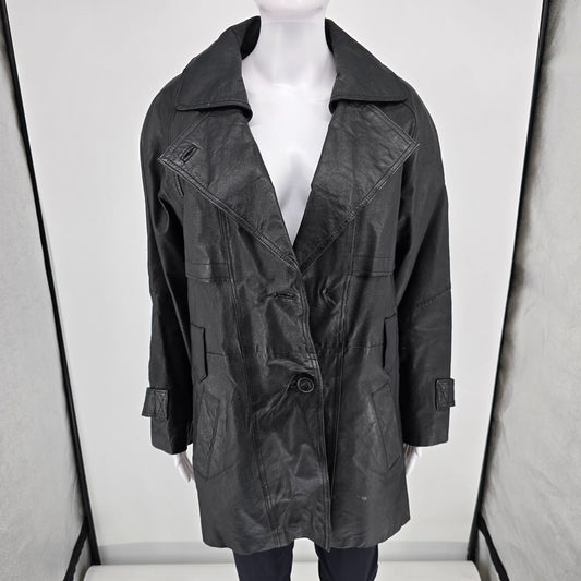 Vintage 1990s Leather Limited Thermolite Lined Black Car Coat (S) *Fair
