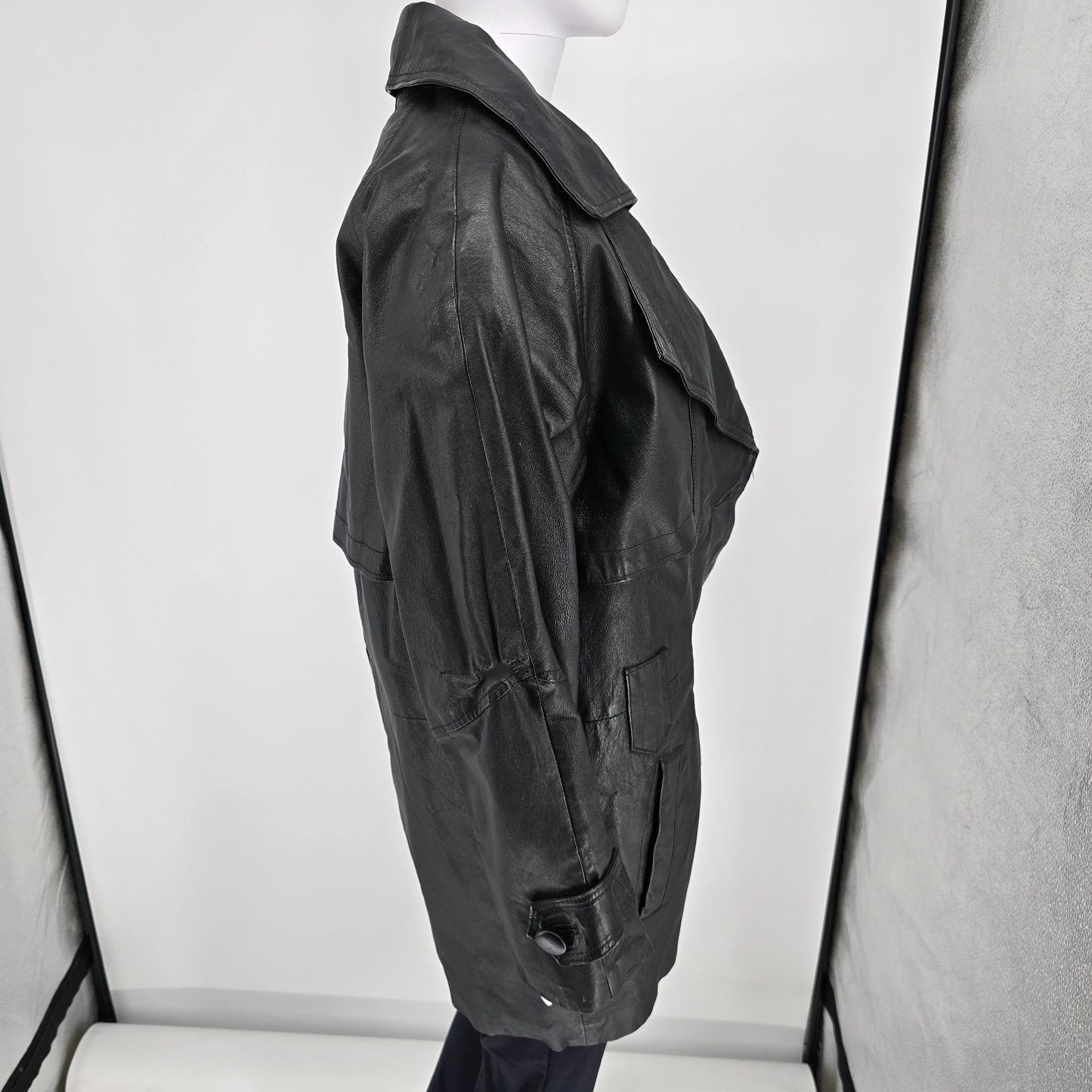 Vintage 1990s Leather Limited Thermolite Lined Black Car Coat (S) *Fair