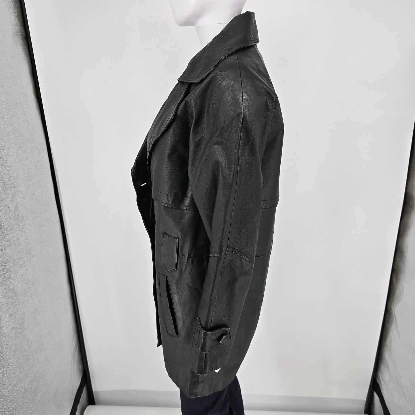Vintage 1990s Leather Limited Thermolite Lined Black Car Coat (S) *Fair