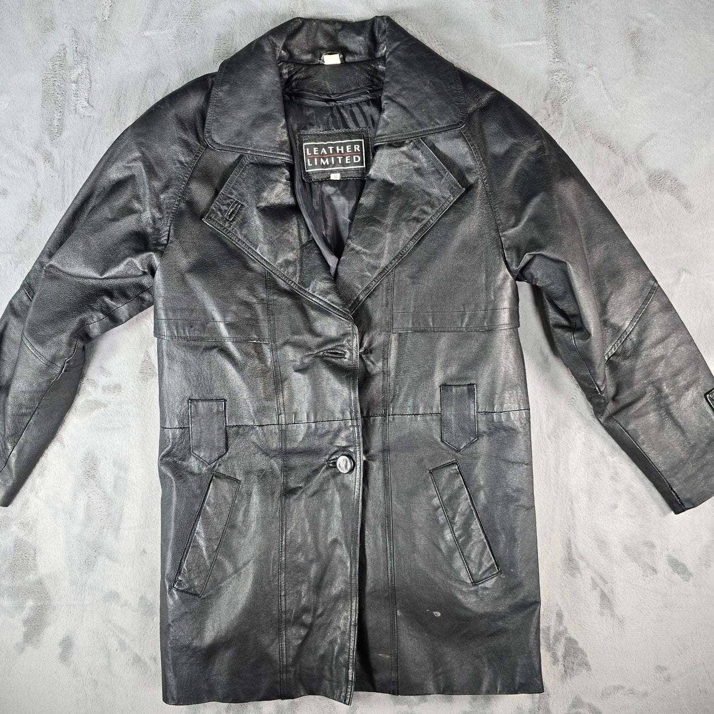 Vintage 1990s Leather Limited Thermolite Lined Black Car Coat (S) *Fair