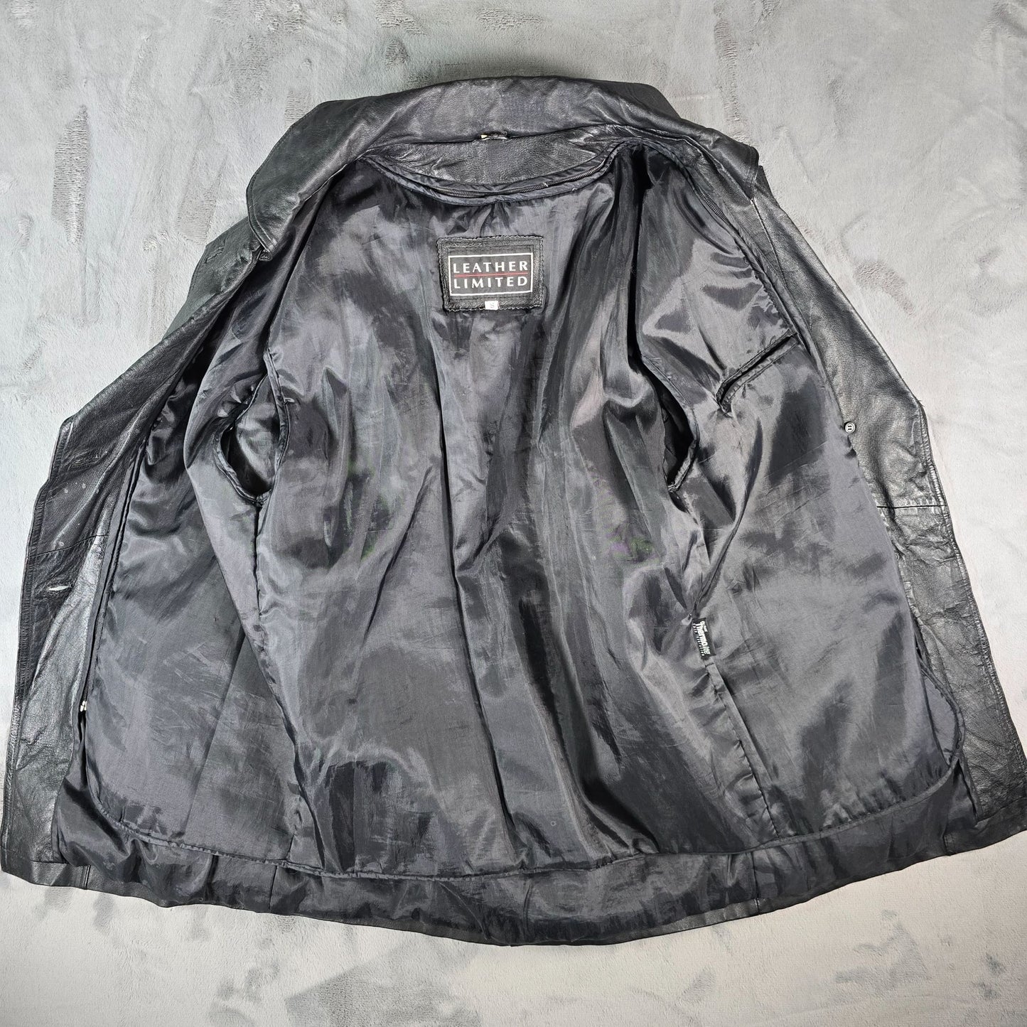 Vintage 1990s Leather Limited Thermolite Lined Black Car Coat (S) *Fair