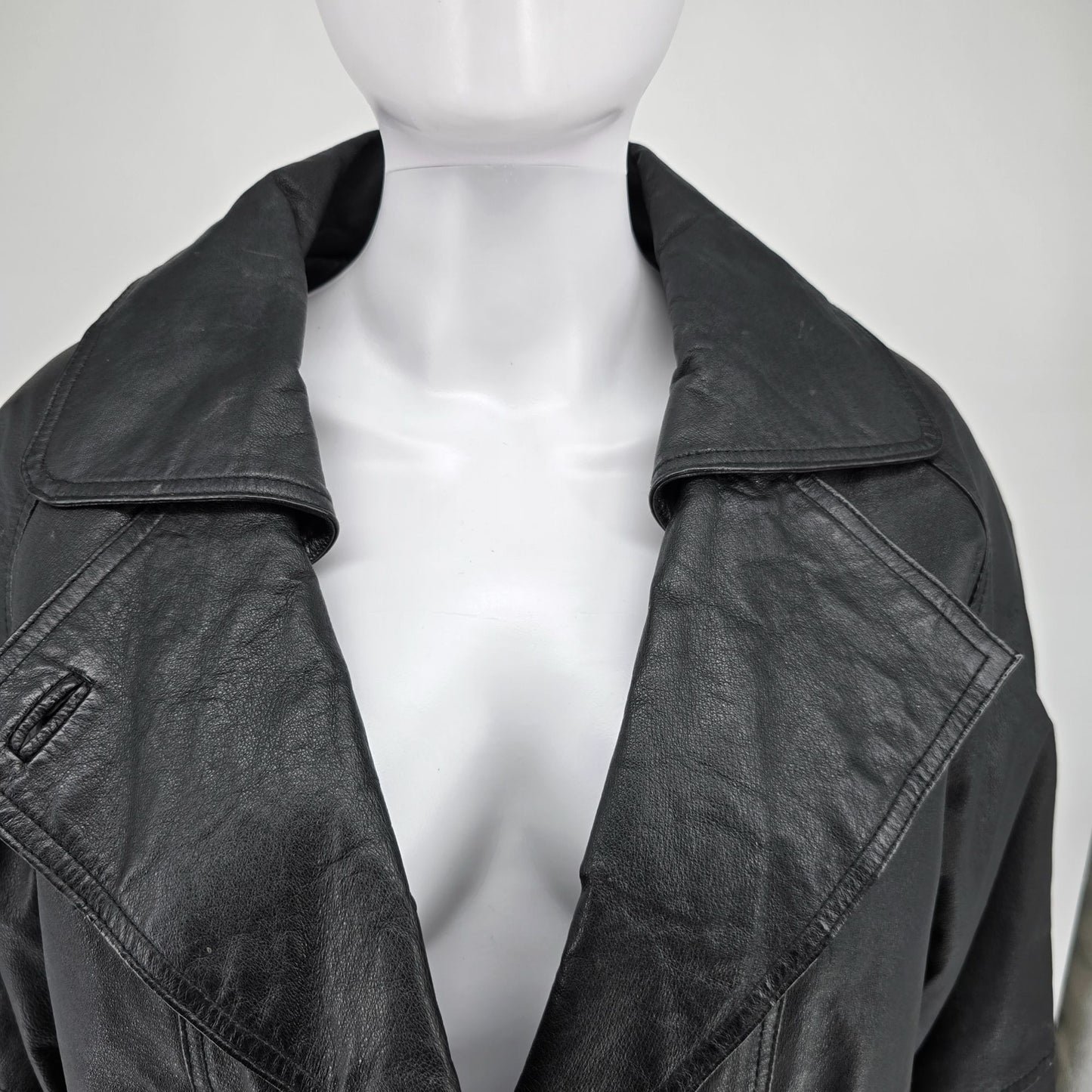 Vintage 1990s Leather Limited Thermolite Lined Black Car Coat (S) *Fair