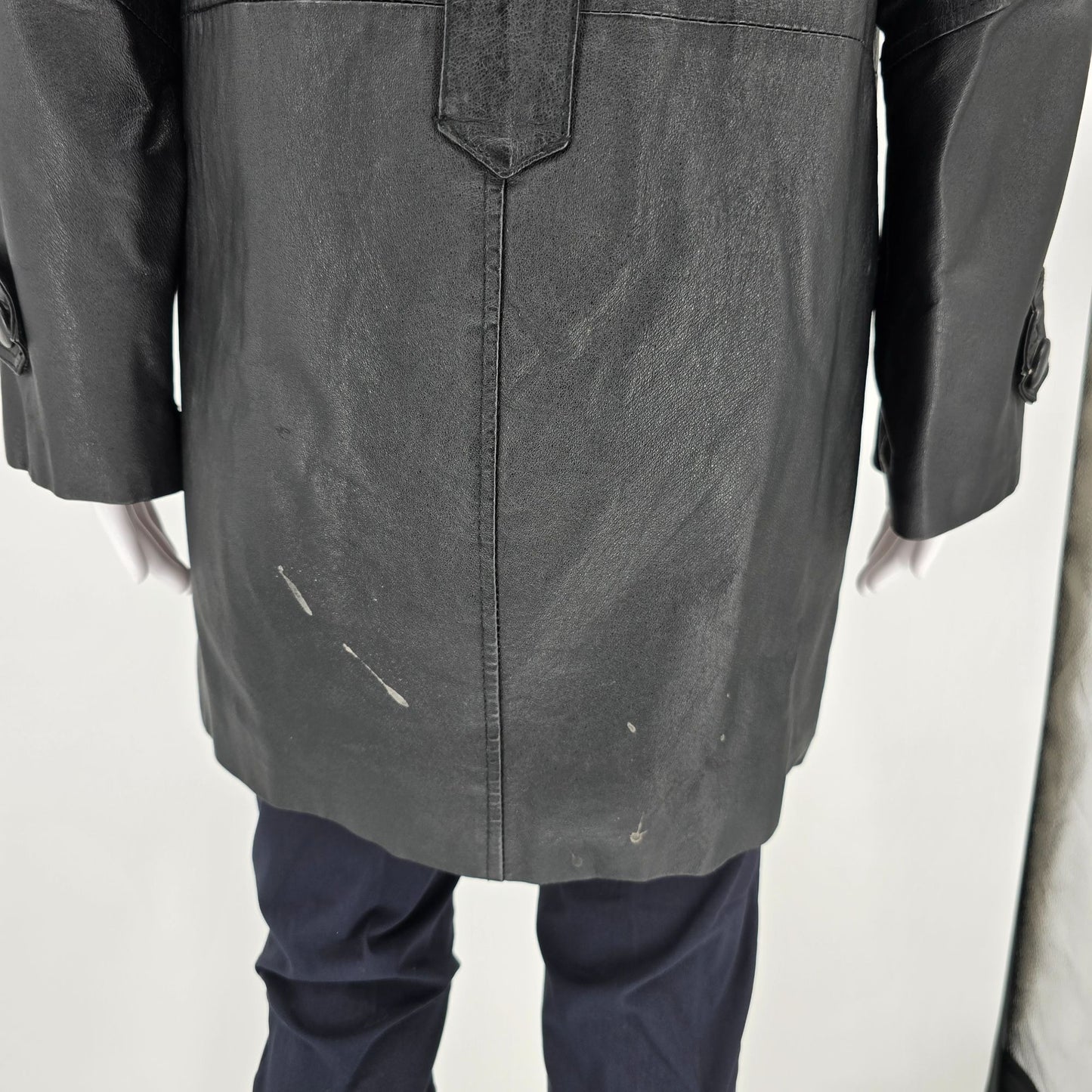 Vintage 1990s Leather Limited Thermolite Lined Black Car Coat (S) *Fair