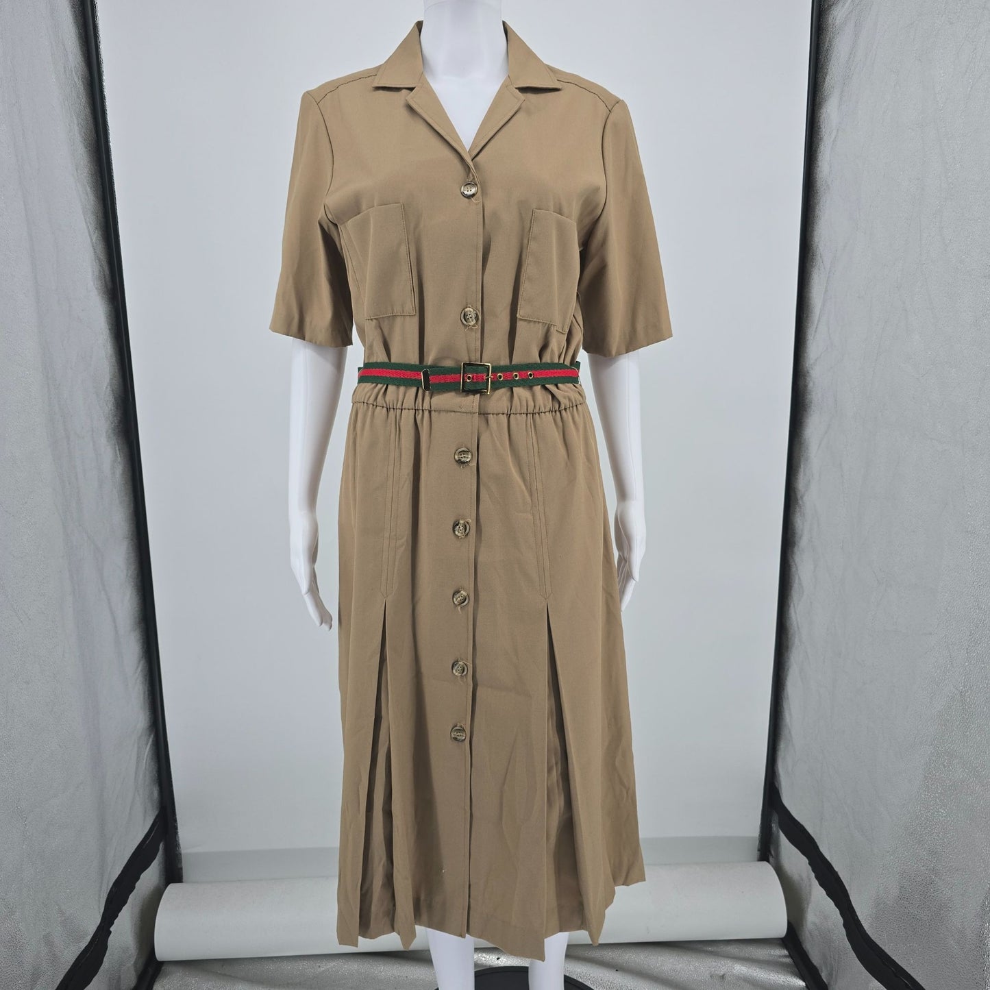 Vintage 1980s Kenny Classics Belted Midi Safari Shirt Dress (Size 14/L)